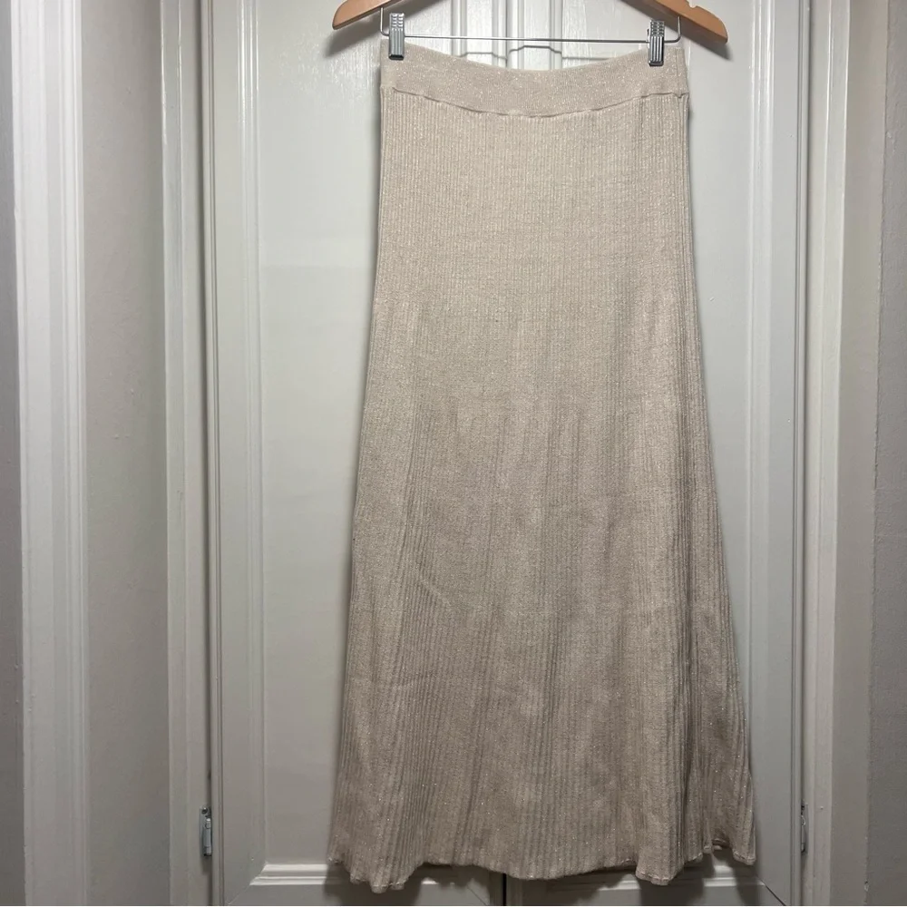 Free People Shine Bright Maxi Sweater Skirt Cream Size Small Stretch Elegant